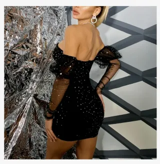 Vestido brillo y tul negro plateado