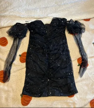 Vestido brillo y tul negro plateado