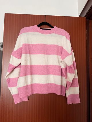 Jersey Mango Rayas Rosa y Blanco