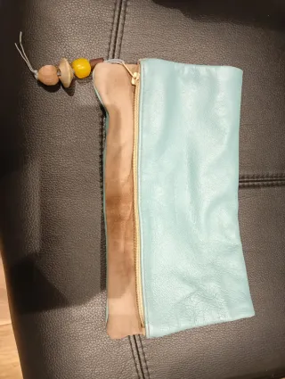 Bolso Clutch Cartera Azul y Beige