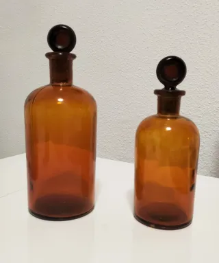 4 Frascos Farmacia Antiguos Ámbar