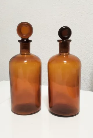 4 Frascos Farmacia Antiguos Ámbar