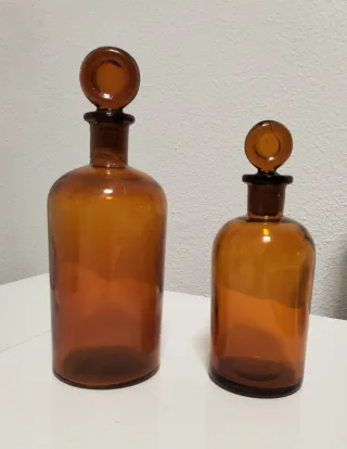 4 Frascos Farmacia Antiguos Ámbar