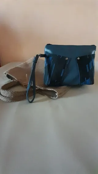 Pochette stoffa ed ecopelle beige e verde non sono
