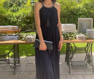 Vestido boda azúl marino Mango