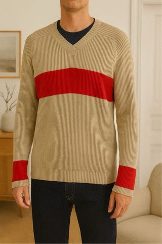 Jersey Tommy Hilfiger Beige Rayas Rojas