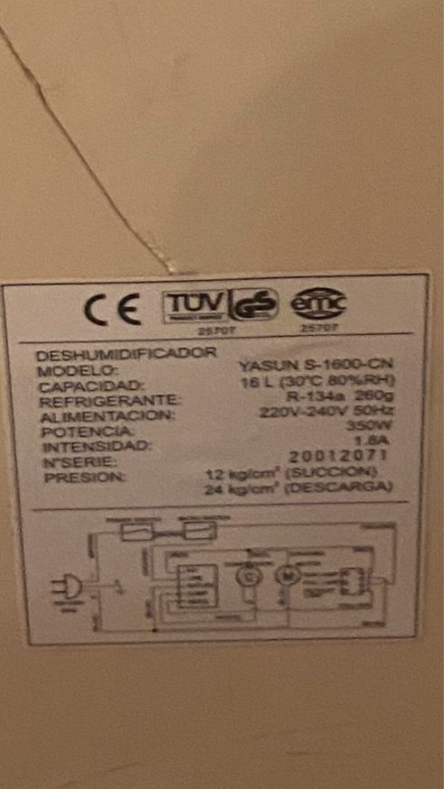Deshumidificador YASUN 16L
