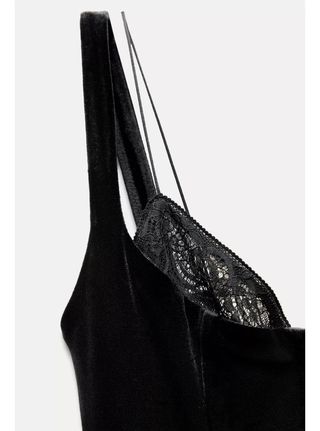 VESTIDO LARGO TERCIOPELO NEGRO ZARA XS