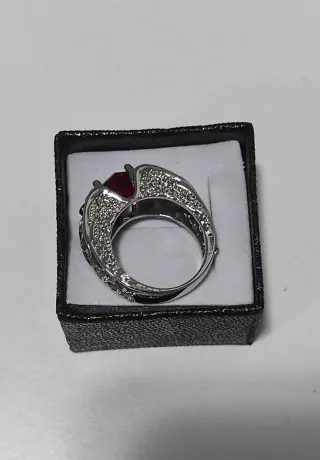 Nuevo Anillo Corazón Rojo y Plateado Acero Inoxida