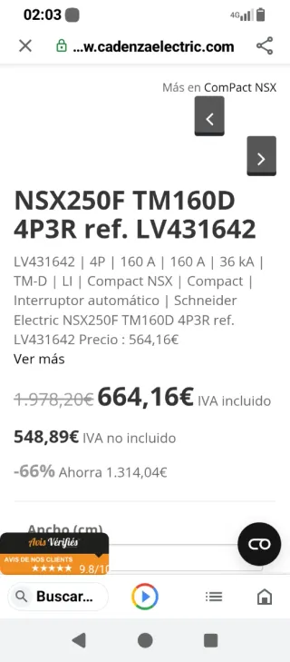 Interruptor General Schneider NSX 160F