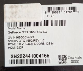 Gigabyte Nvidia GeForce GTX 1650 OC 4GB GDDR5