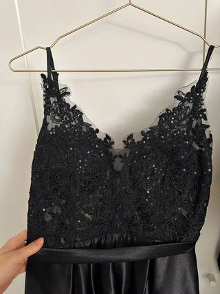 Vestido Negro Largo Fiesta Encaje Brillante