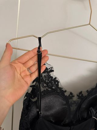 Vestido Negro Largo Fiesta Encaje Brillante