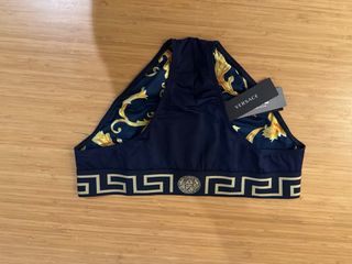 Bañador slip Versace azul y dorado