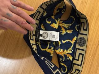 Bañador slip Versace azul y dorado