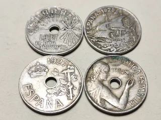 Lote 4 Monedas 25 Cts. 1925, 1927, 1934 y 1937