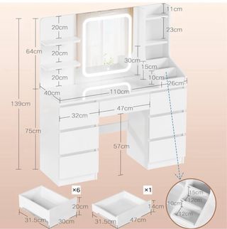 Tocador blanco con espejo y luces LED