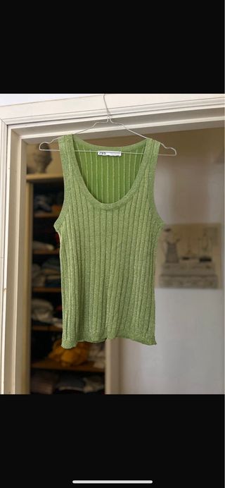 Canottiere Zara rosa e verde metallizzata