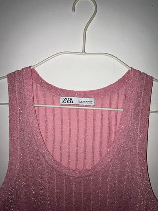 Canottiere Zara rosa e verde metallizzata