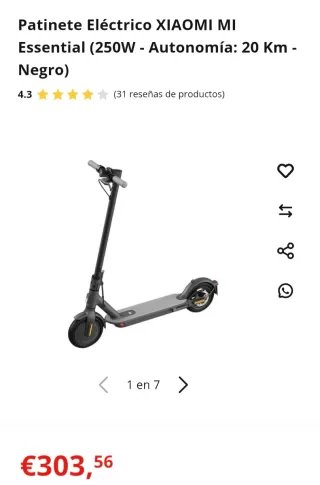 Patinete Eléctrico Xiaomi Mi Essential Negro  100€