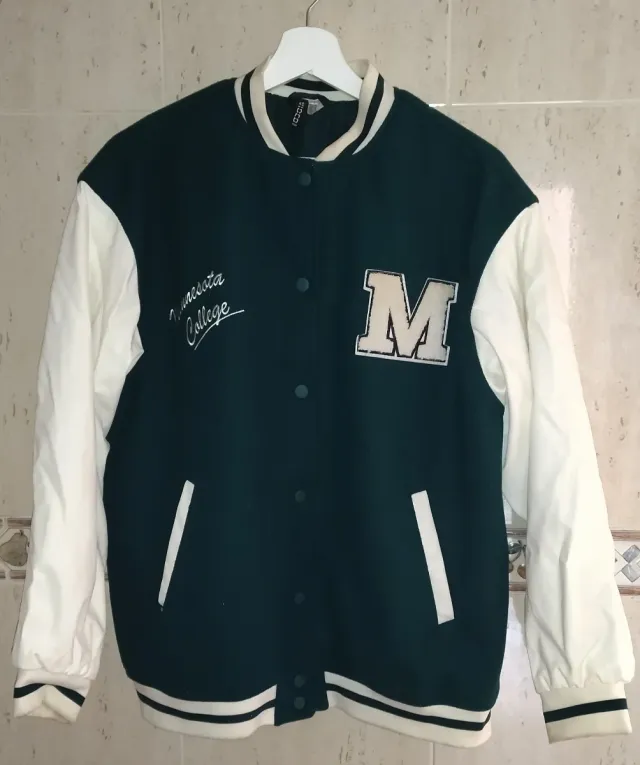 Giacchetta universitaria H&M verde e bianca Taglia M