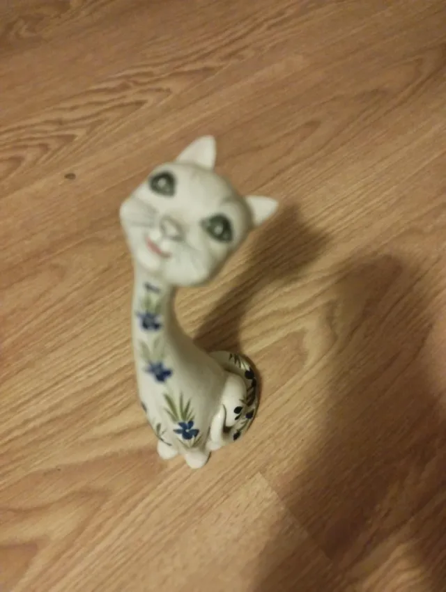 Figura Gato Porcelana Pintada Mano