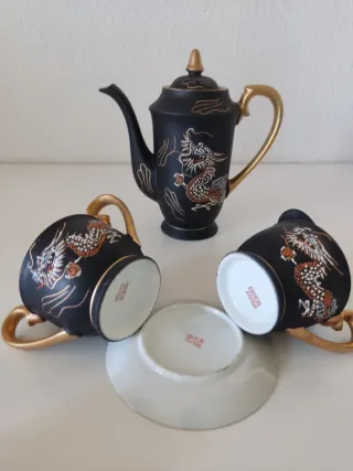 JUEGO DE CAFÉ / TÉ PORCELANA JAPÓN VINTAGE Dragón