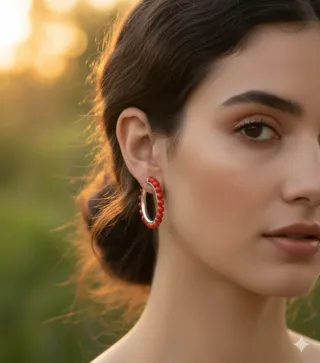 Orecchini cerchio corallo argento