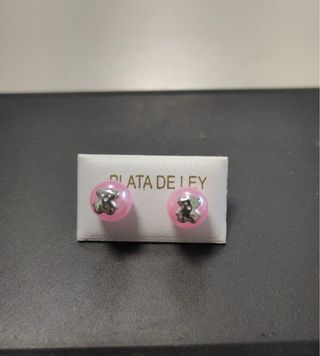 Pendientes Oso Plata Ley 8mm Rosa