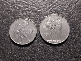 50 Vulcano e 100 Lire Minerva 1956 Italia