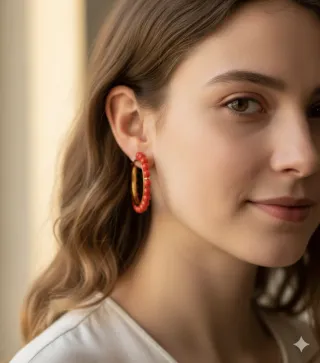 Orecchini cerchio dorato corallo rosso arancio