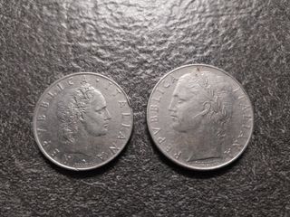 50 Lire Vulcano e 100 Lire Minerva 1957 Italia