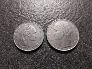 50 Lire Vulcano e 100 Lire Minerva 1963 Italia