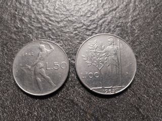 50 Lire Vulcano e 100 Lire Minerva 1964 Italia