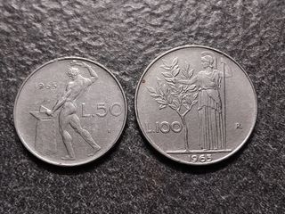50 Lire Vulcano e 100 Lire Minerva 1965