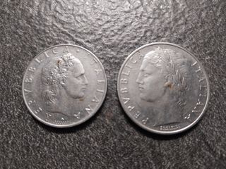 50 Lire Vulcano e 100 Lire Minerva 1966 Italia