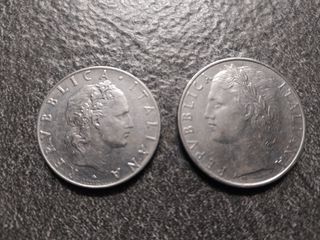 50 Lire Vulcano e 100 Lire Minerva 1967 Italia