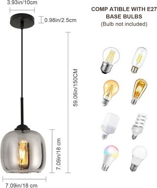 Mckalen Lámpara vidrio colgante Gris humo E27