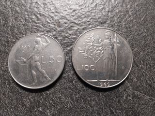 50 Lire Vulcano e 100 Lire Minerva 1969 Italia