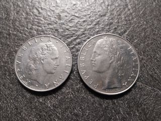 50 Lire Vulcano e 100 Lire Minerva 1969 Italia