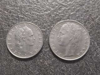 50 Lire Vulcano e 100 Lire Minerva 1972 Italia