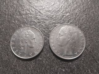 50 Lire Vulcano e 100 Lire Minerva 1973 Italia