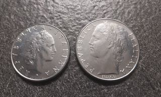 50 Lire Vulcano e 100 Lire Minerva 1978 Italia