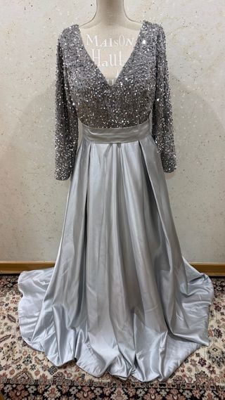 Vestido de gala plateado lentejuelas
