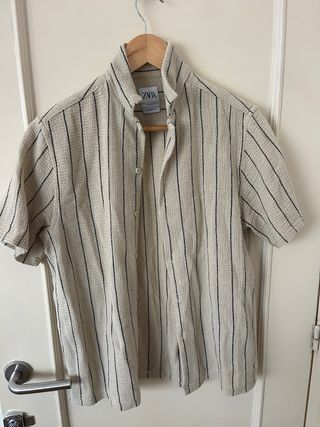 Camisa Zara Rayas Beige y Negra Talla M