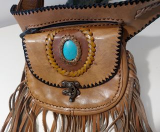 Bolso bandolera boho chic hippie de piel años 80