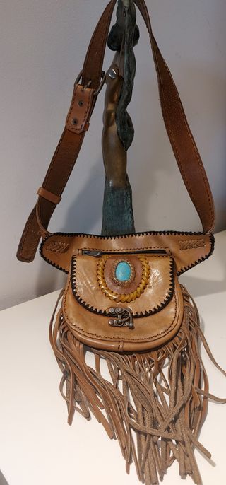 Bolso bandolera boho chic hippie de piel años 80