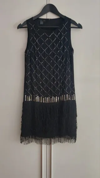 Vestido Negro Fiesta Lentejuelas y Flecos