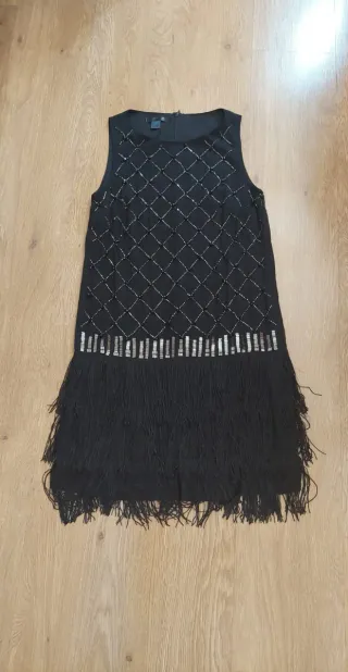 Vestido Negro Fiesta Lentejuelas y Flecos