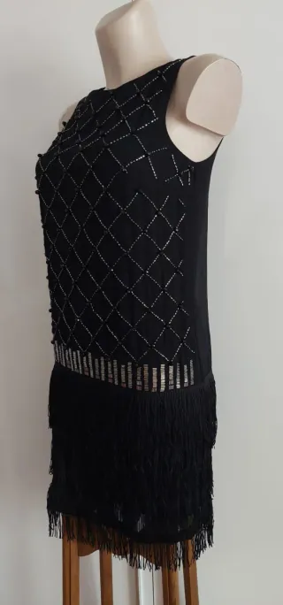 Vestido Negro Fiesta Lentejuelas y Flecos